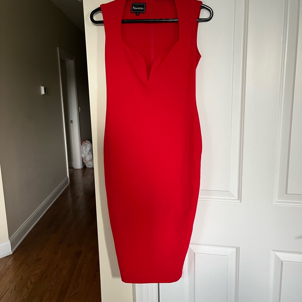 Nookie Red Midi V-Neck Bodycon Dress